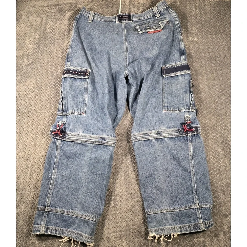 Vintage Bugle Boy Convertible Cargo Jeans Mens 32x28 Baggy Y2K Distressed Skater